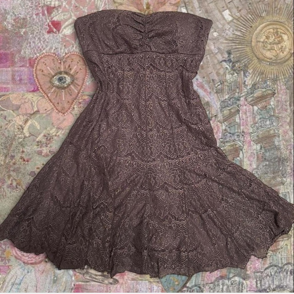 Newport News Strapless Lace Dress in Rich Brown